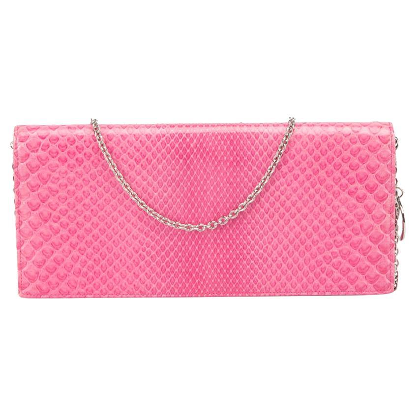 Dior Women's Pink Snakeskin Leather Evening Chain Clutch For Sale
