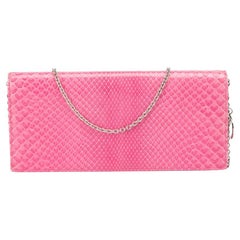 Used Dior Women's Pink Snakeskin Leather Evening Chain Clutch