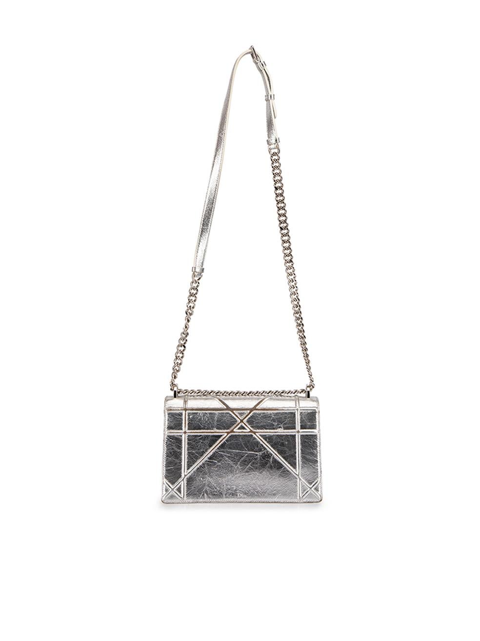 Dior Women's S/S 2016 Silver Leather Diorama Small Crossbody Bag In Good Condition In London, GB