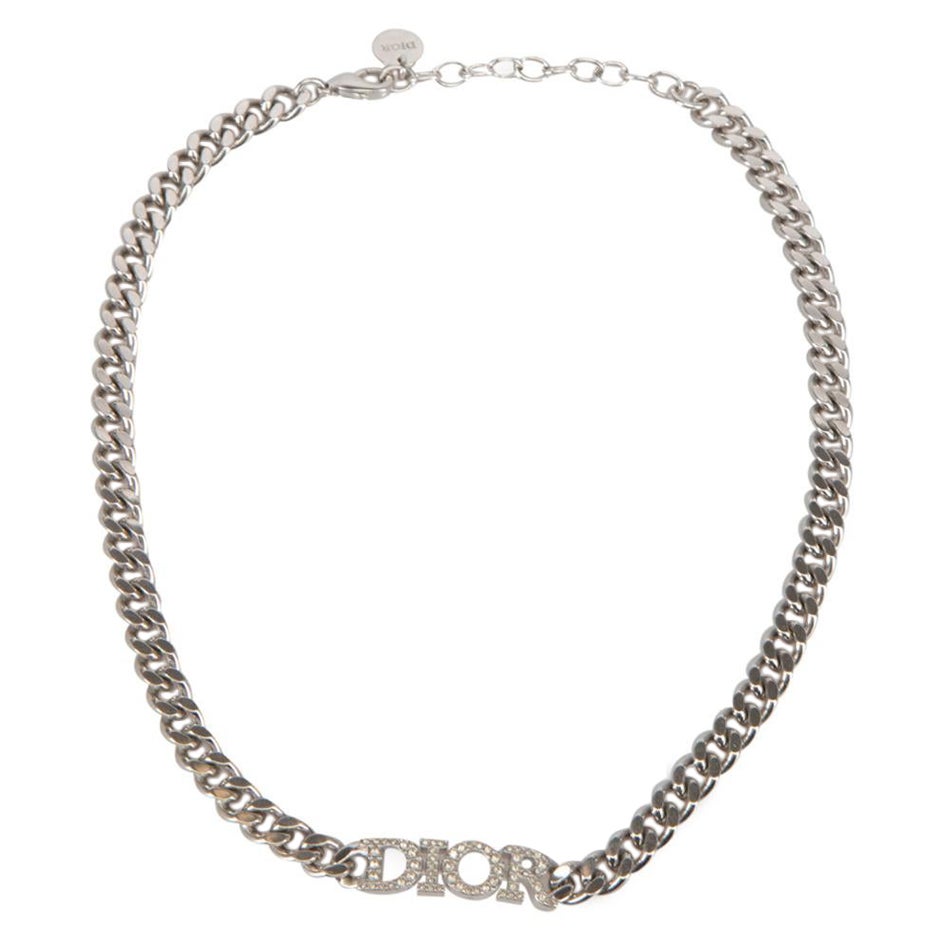 Dior Women's Silver Tone Dior Italic Logo Chain Link Necklace