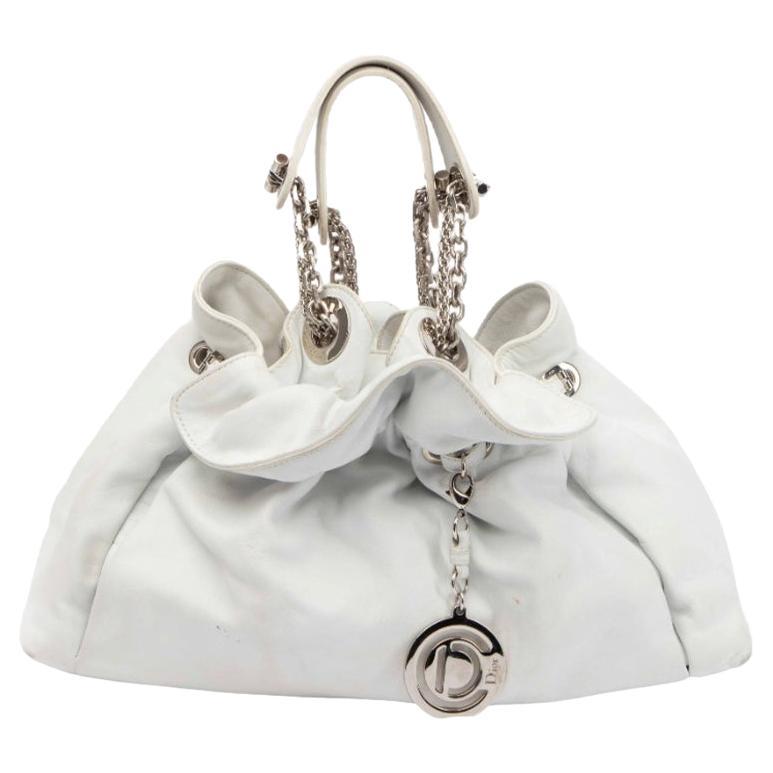 Dior White Leather Vintage Logo Charms Boston Bag at 1stDibs