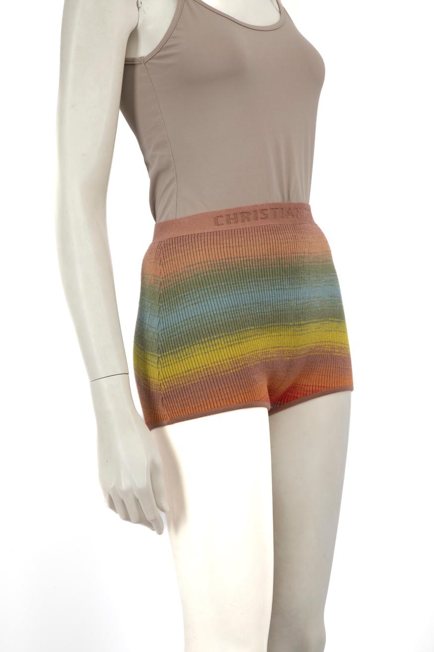 CONDITION is Never worn. No visible wear to the briefs is evident on this new Dior designer resale item.
 
 Details
 
 
 Multicolour
 
 Wool
 
 Shorts
 
 Stretchy
 
 Striped pattern
 
 Embroidered logo on waistband
 
 Elasticated waistband
 
 
 
 
