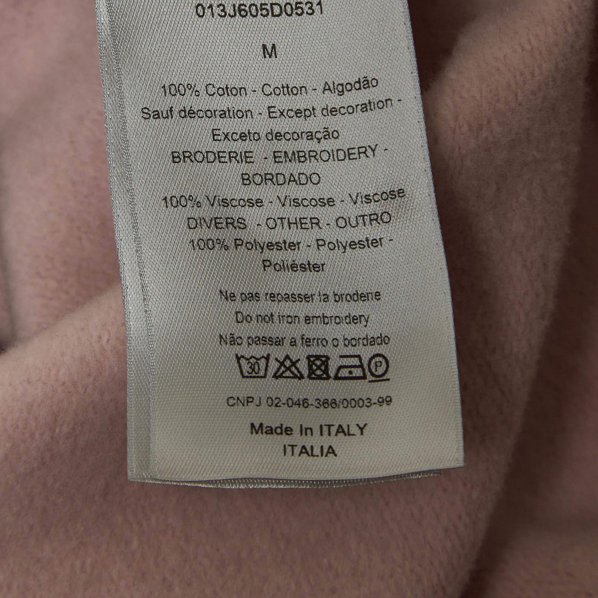 Beige Dior X Alex Foxton Pink Rose Embroidered Cotton Hoodie M For Sale