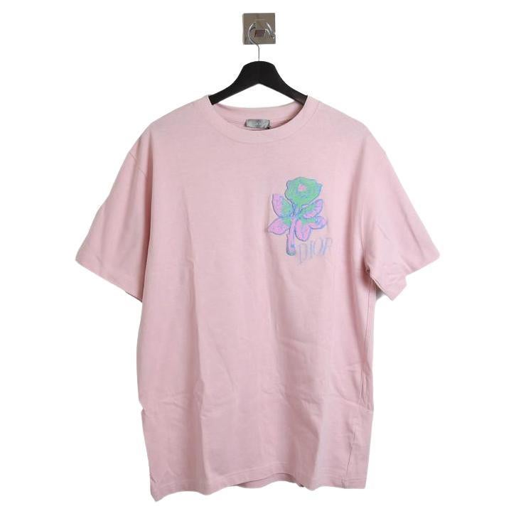 Dior X Alex Foxton Rose Embroidered Tee Pink For Sale