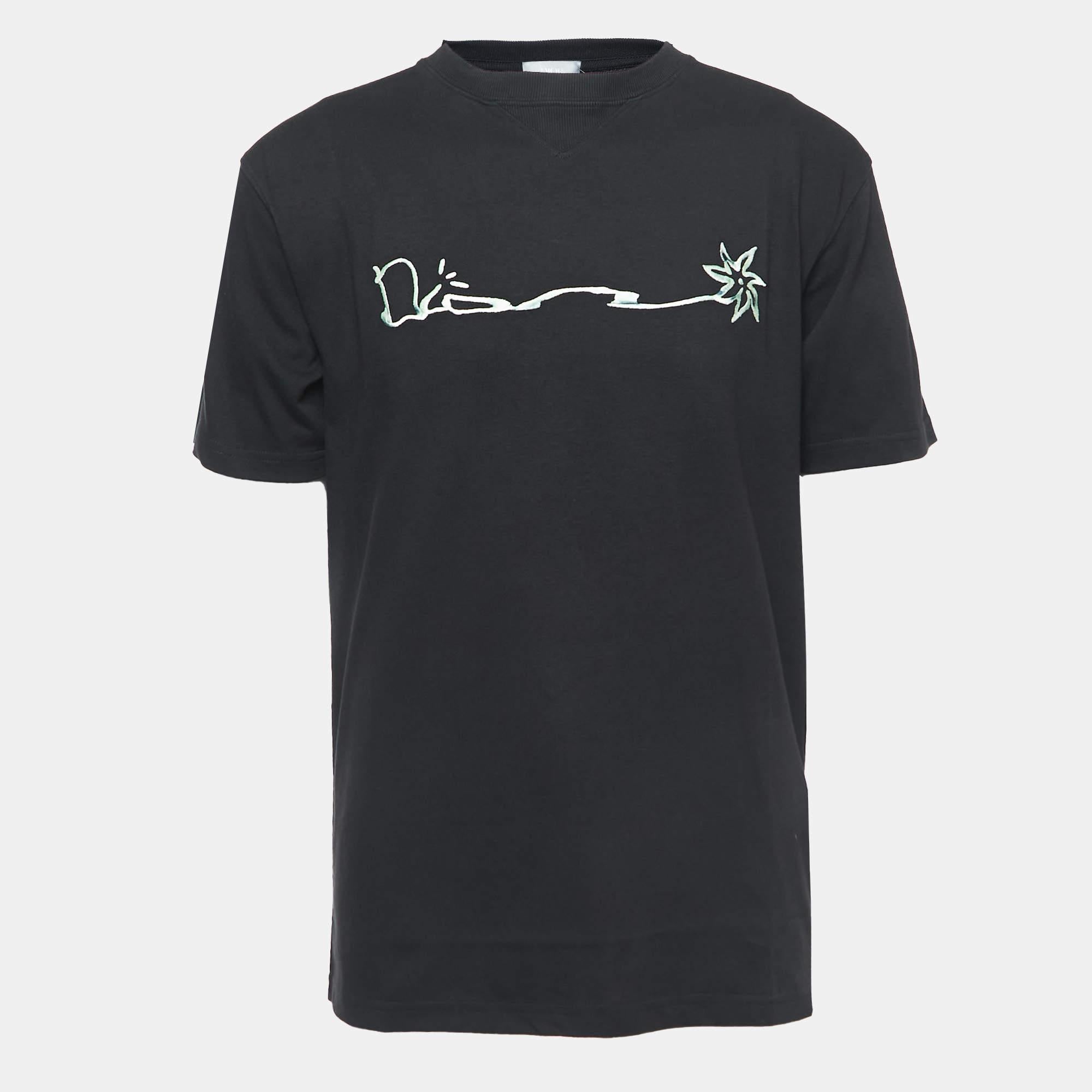 Dior X Cactus Jack Black Embroidered Crew Neck T-Shirt S For Sale 1