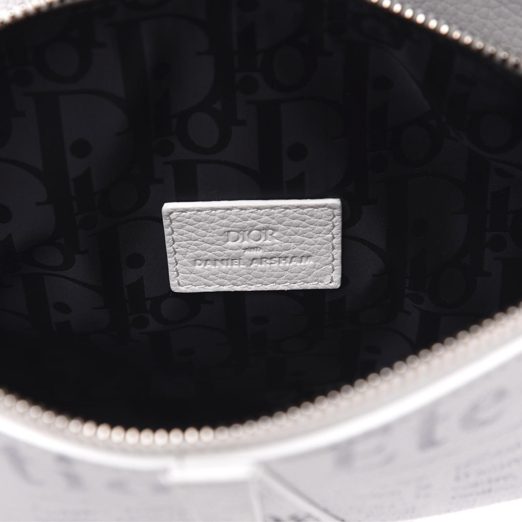 Dior X Daniel Arsham Grained Calfskin White Newspaper Print Saddle Bag For Sale 8