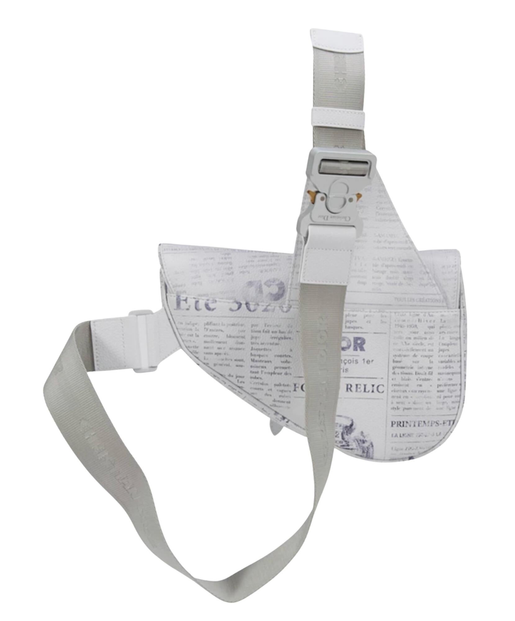 Women's Dior X Daniel Arsham Grained Calfskin White Newspaper Print Saddle Bag For Sale