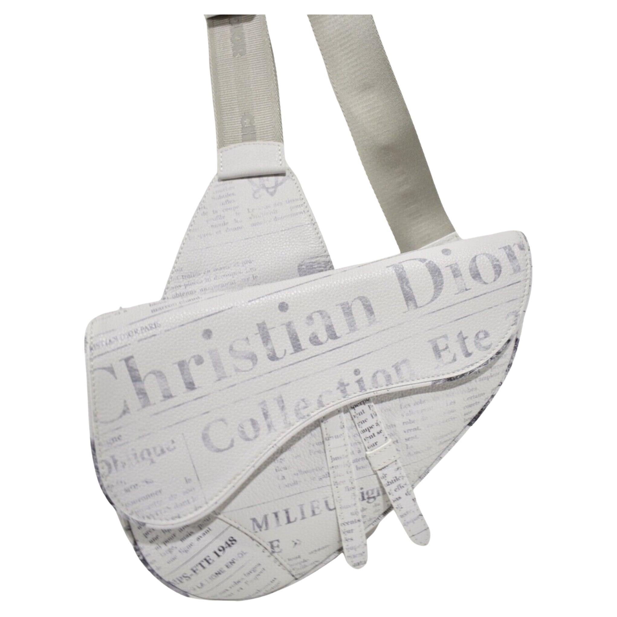 Dior X Daniel Arsham Grained Calfskin White Newspaper Print Saddle Bag For Sale