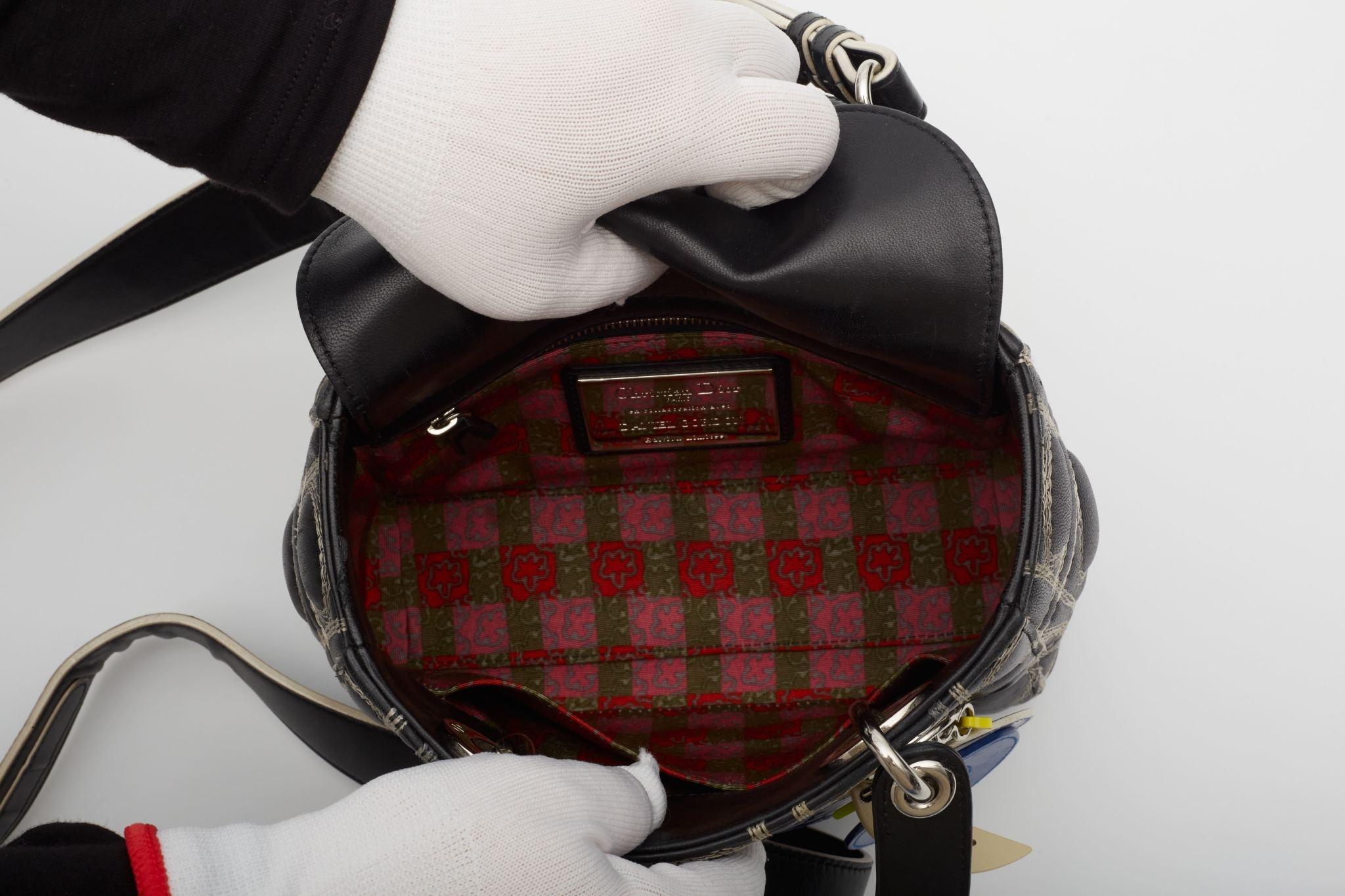 Dior X Daniel Gordon Black Leather Lady Dior Art Bag Small For Sale 6