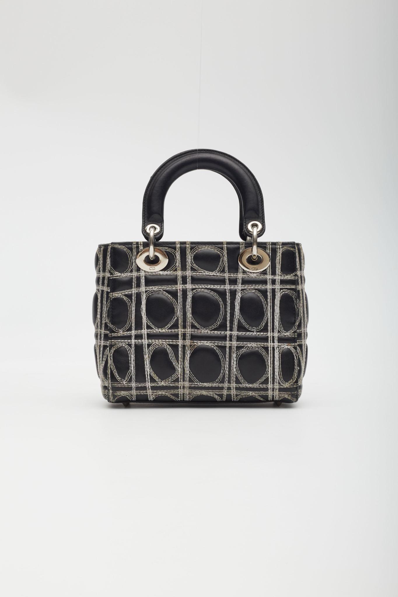 Women's Dior X Daniel Gordon Black Leather Lady Dior Art Bag Small For Sale