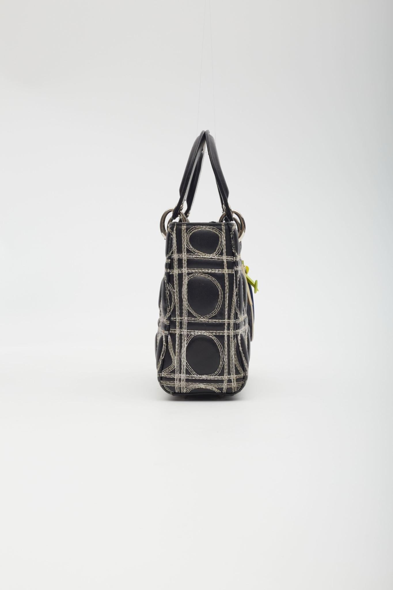 Dior X Daniel Gordon Black Leather Lady Dior Art Bag Small For Sale 1