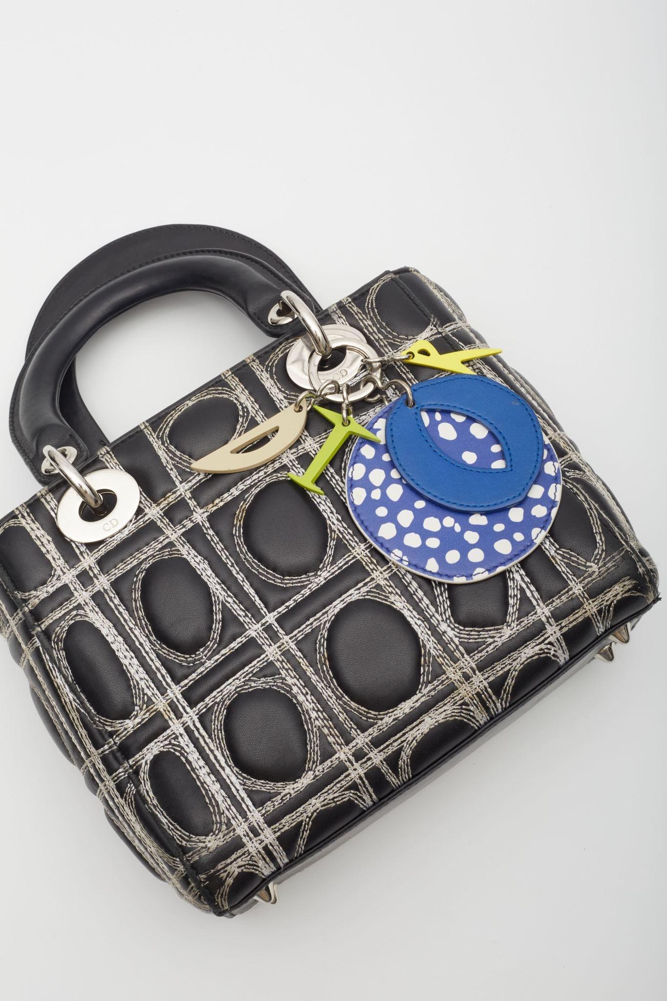 Dior X Daniel Gordon Black Leather Lady Dior Art Bag Small For Sale 4