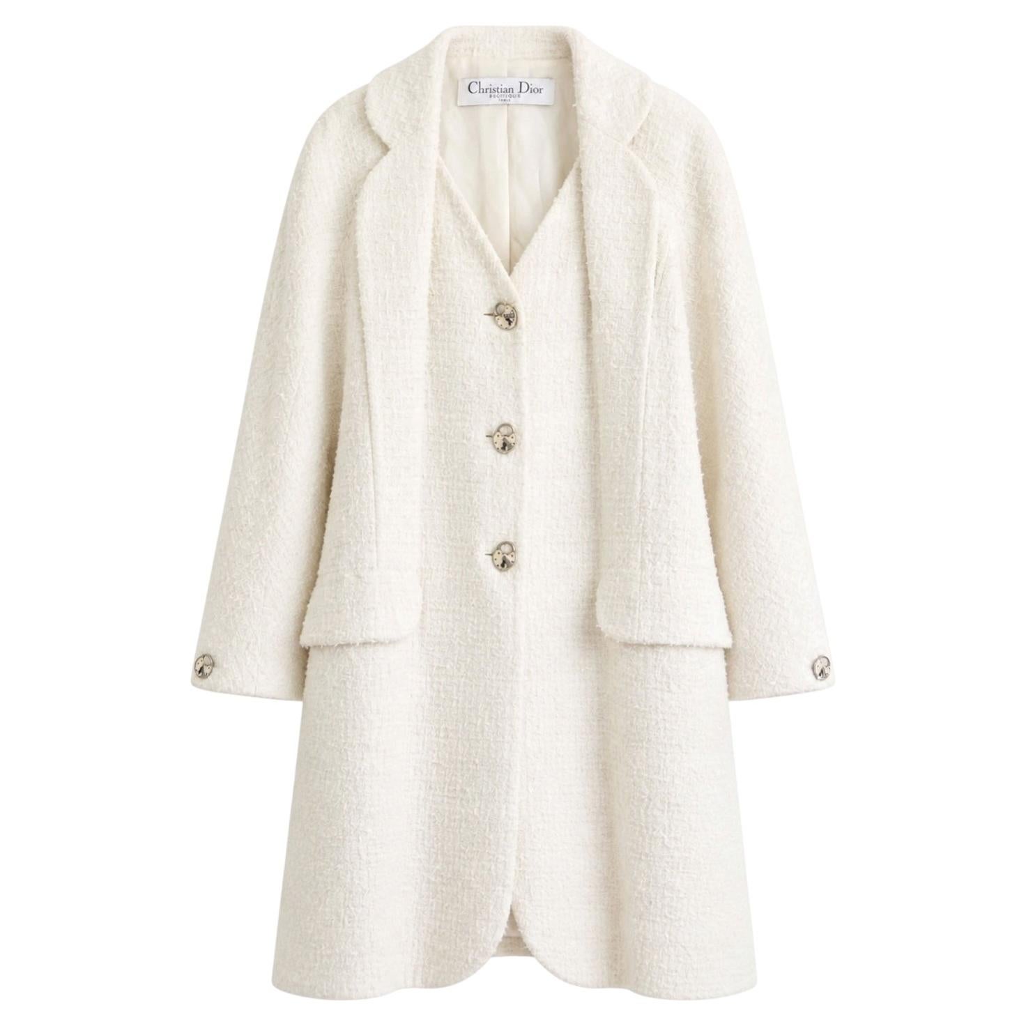 Dior x Galliano Spring 2005 Padlock Button Cream Tweed Coat
