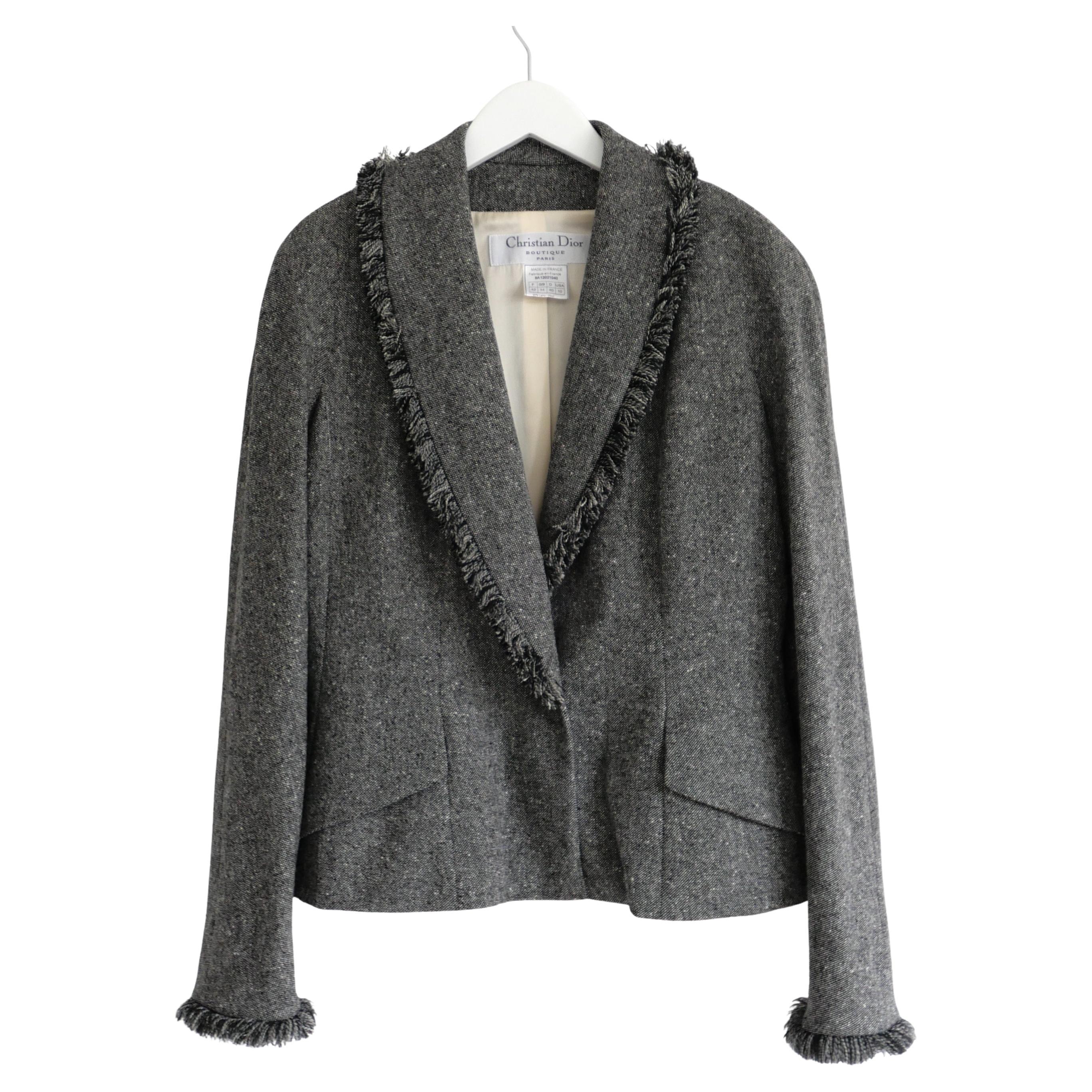 Dior x John Galliano Fall 2008 Shred Hem Tweed Bar Jacket For Sale