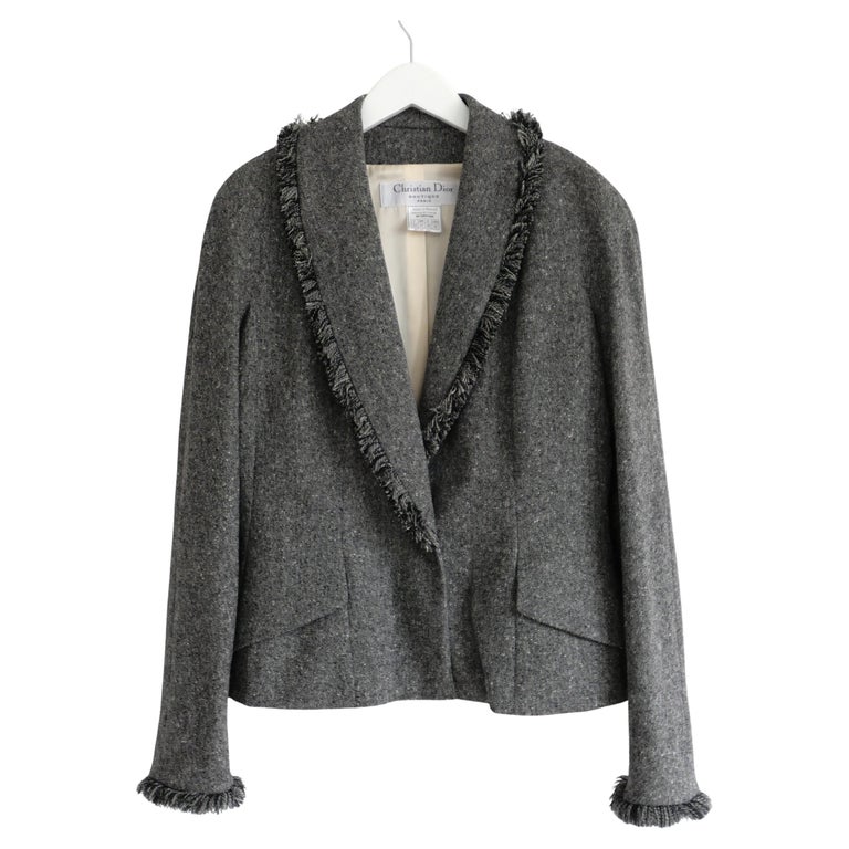 Dior x John Galliano Fall 1998 Shred Hem Tweed Bar Jacket For Sale