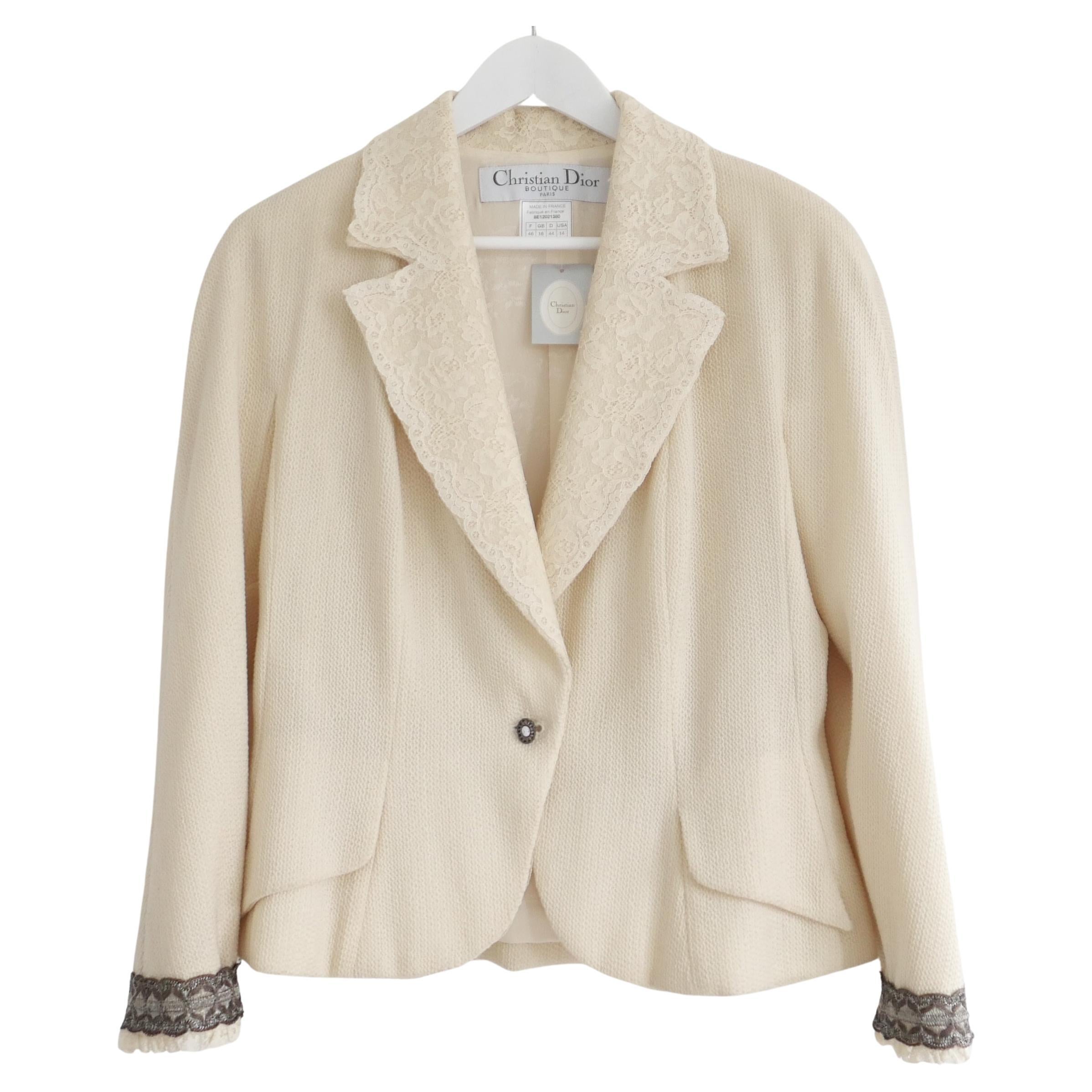 Dior x John Galliano Spring 1998 Lace Trim Cameo Button Jacket