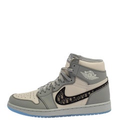 Dior x Jordan Grey/White Leather Air Jordan 1 High Top Sneakers Size 42.5