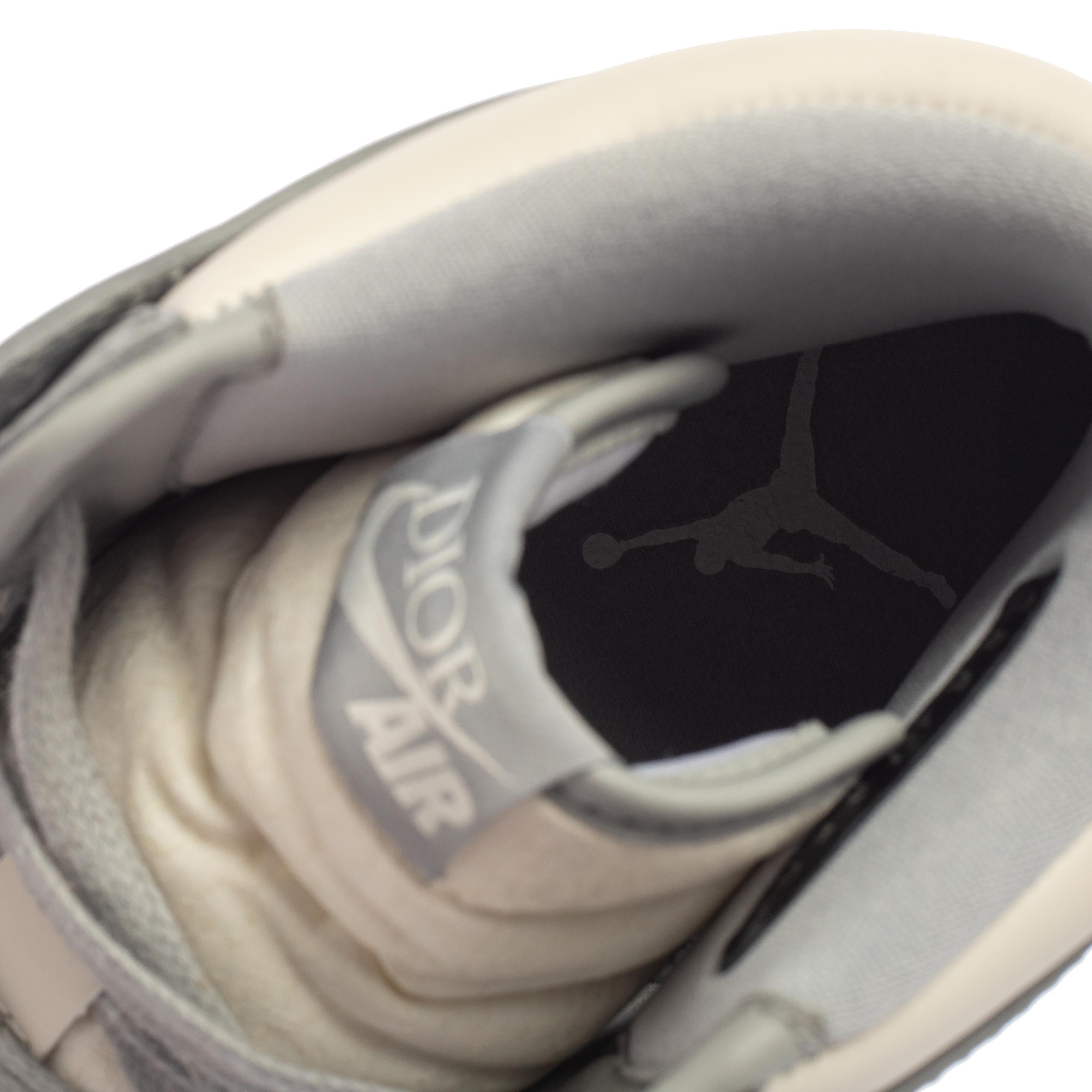 Gray Dior x Jordan Grey/White Leather Air Jordan 1 High Top Sneakers Size 42.5