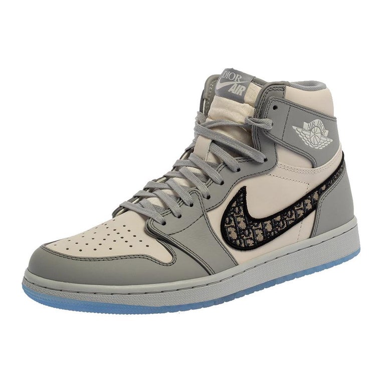 Dior x Jordan Grey/White Leather Air Jordan 1 High Top Sneakers Size 42.5  at 1stDibs