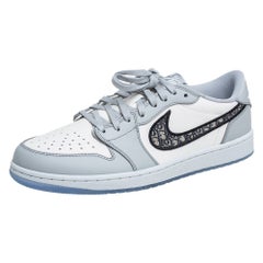 Dior x Jordan Grau/Weiß Leder Air Jordan 1 Low Top Turnschuhe Größe 44