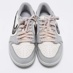 Dior x Jordan Grey/White Leather Jordan 1 Low Top Sneakers Size 44