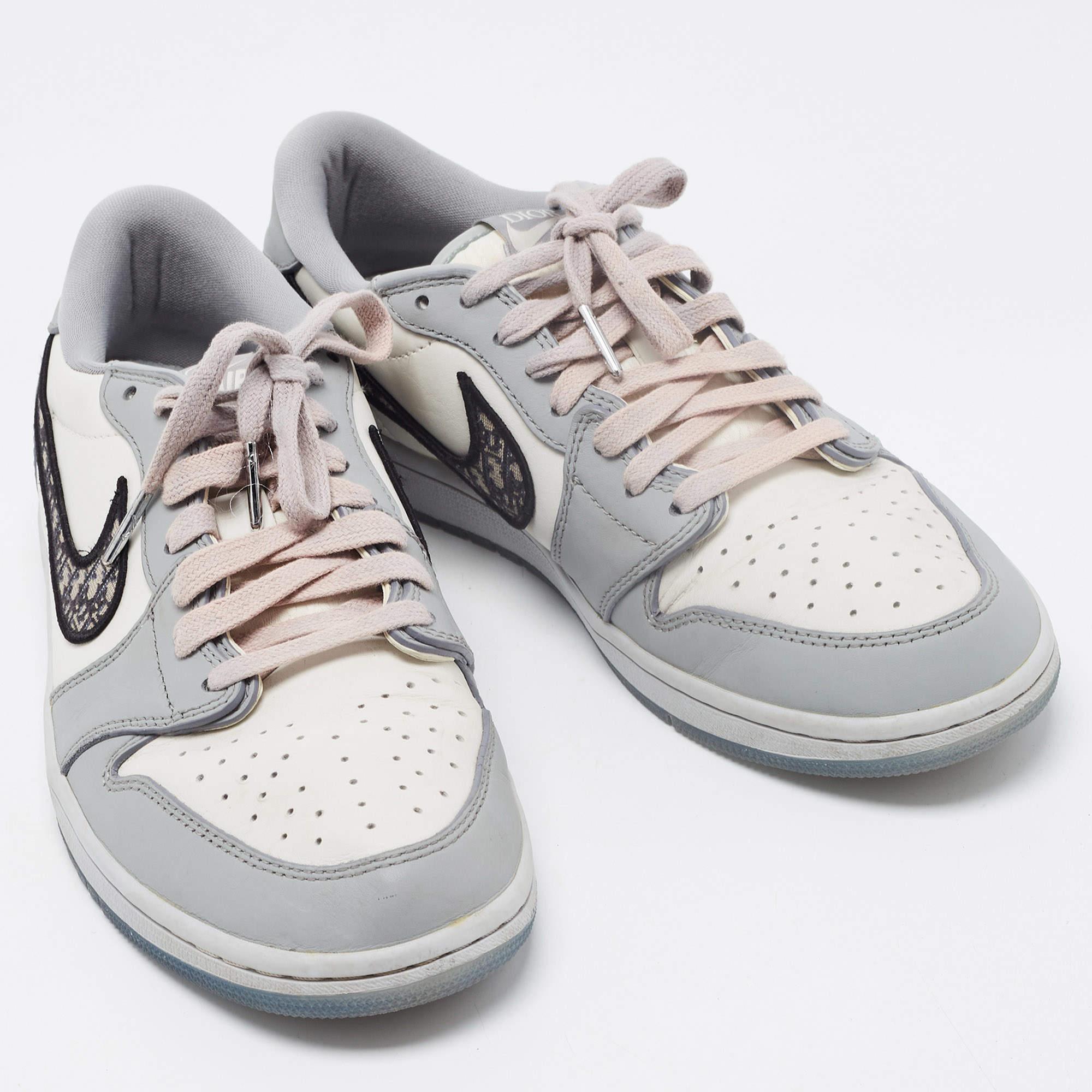 Dior x Jordan Grey/White Leather Jordan 1 Low Top Sneakers Size 44 1