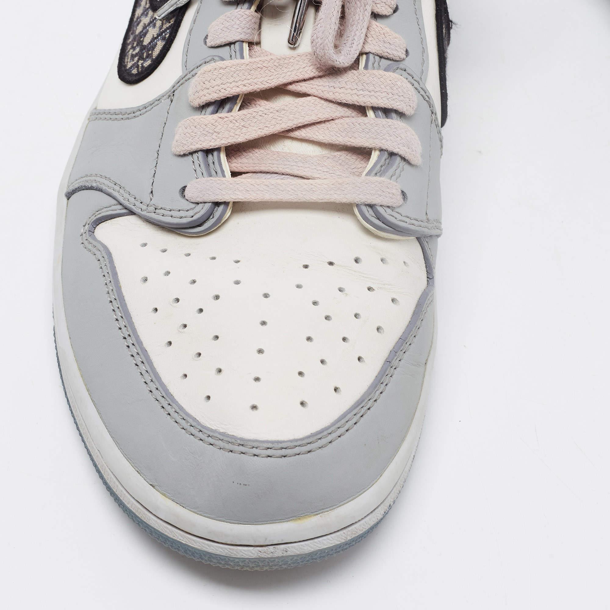 Dior x Jordan Grey/White Leather Jordan 1 Low Top Sneakers Size 44 4