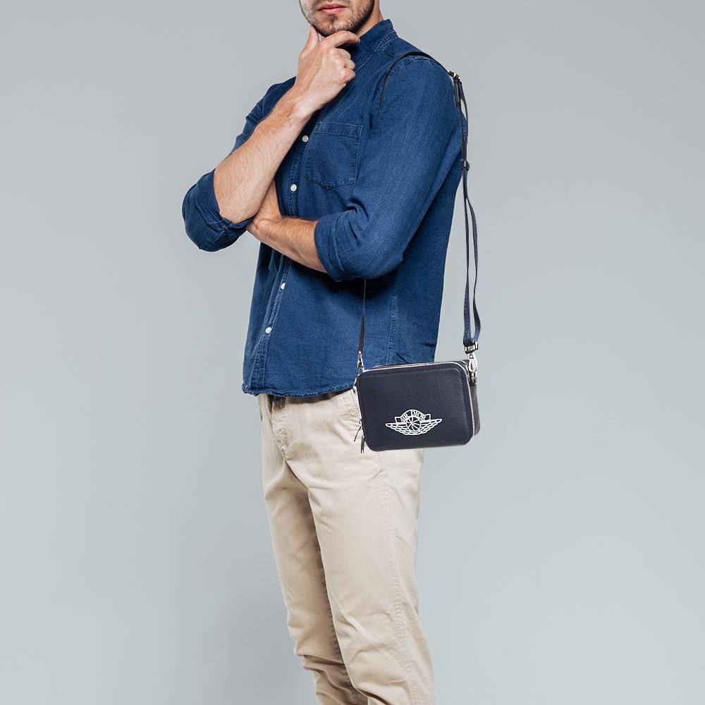 Dior x Jordan Navy Blue Leather Wings Messenger Bag