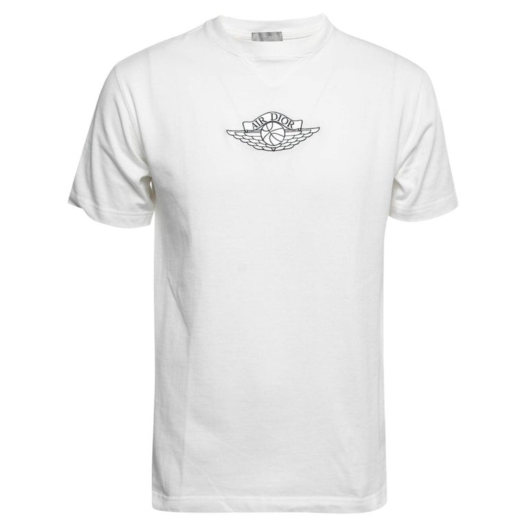 Dior X Jordan White Cotton Logo Embroidered T-Shirt S For Sale at 1stDibs