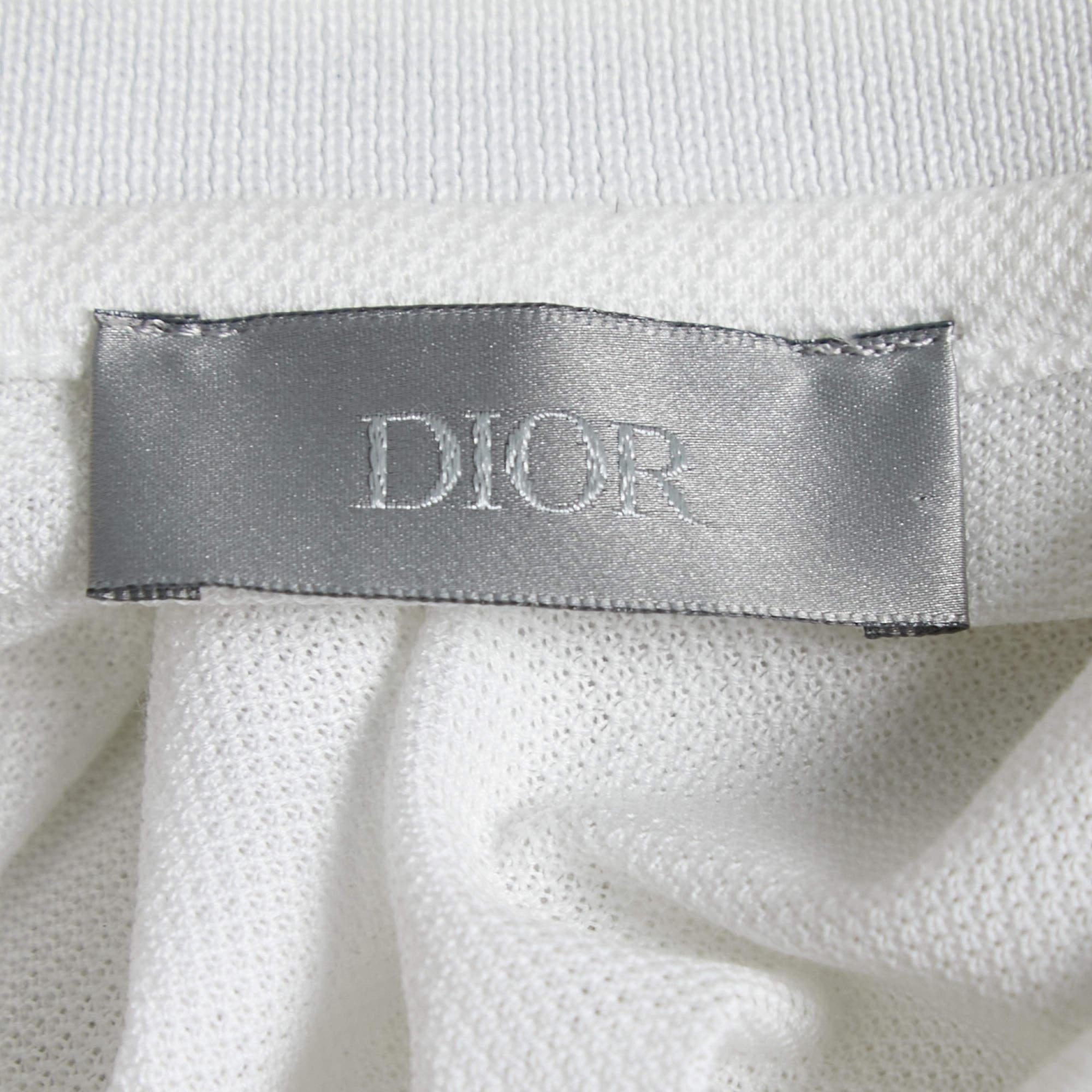 Men's Dior X Jordan White Cotton Pique Logo Embroidered Polo T-Shirt XS