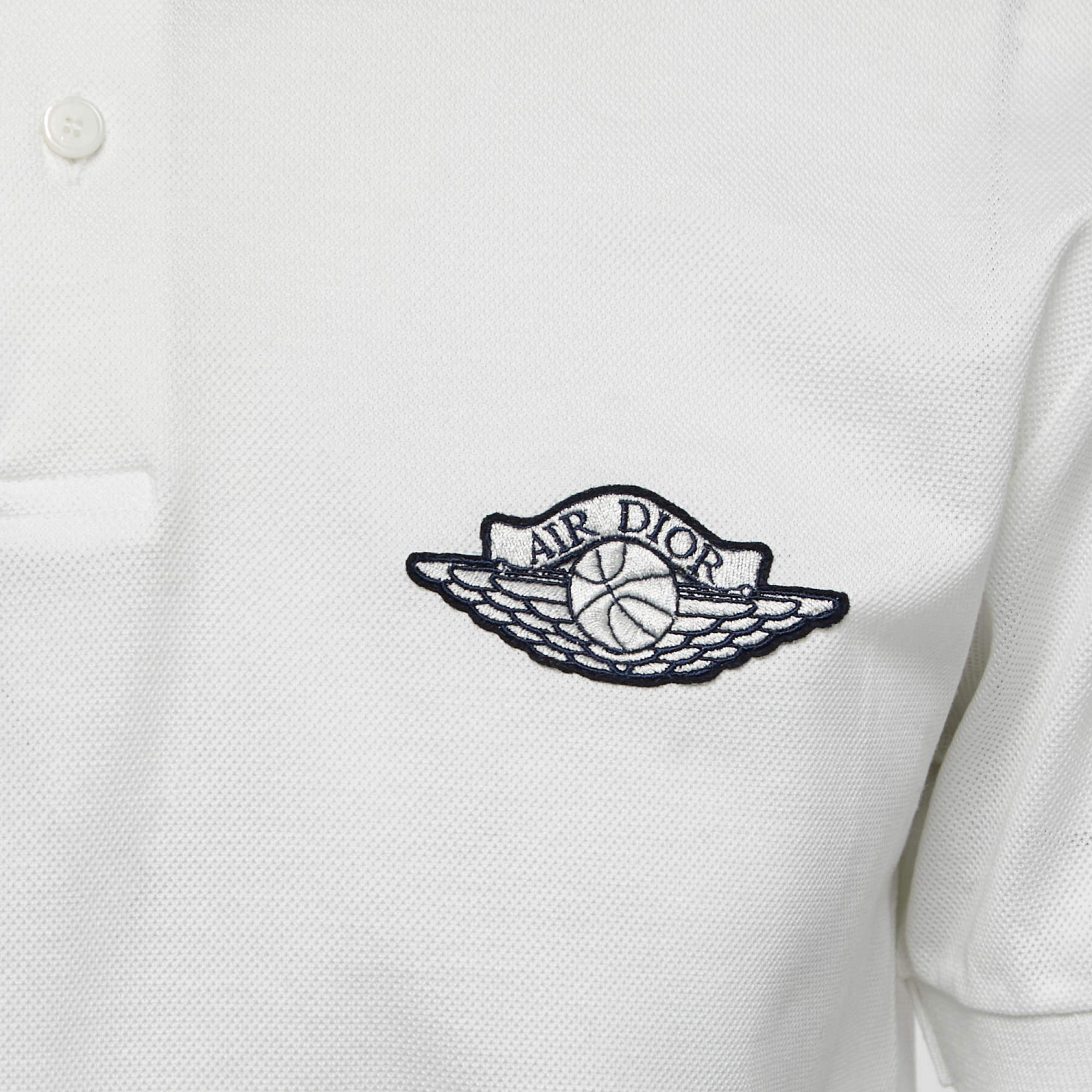 Dior X Jordan White Cotton Pique Logo Embroidered Polo T-Shirt XS 2