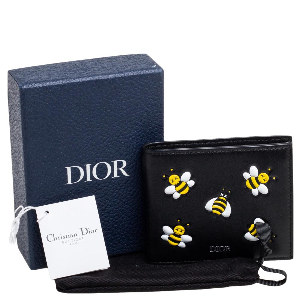 Dior x Kaws Black Leather Bee Bifold Wallet 4