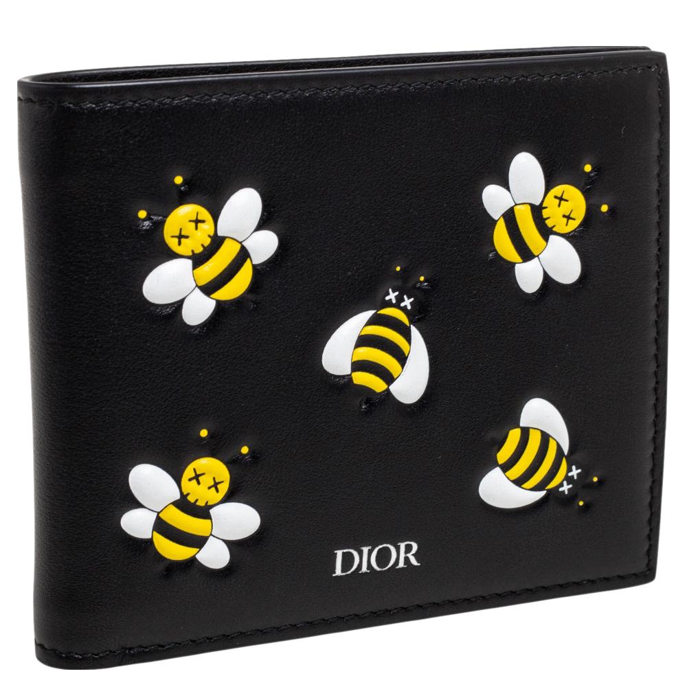 Dior x Kaws Black Leather Bee Bifold Wallet