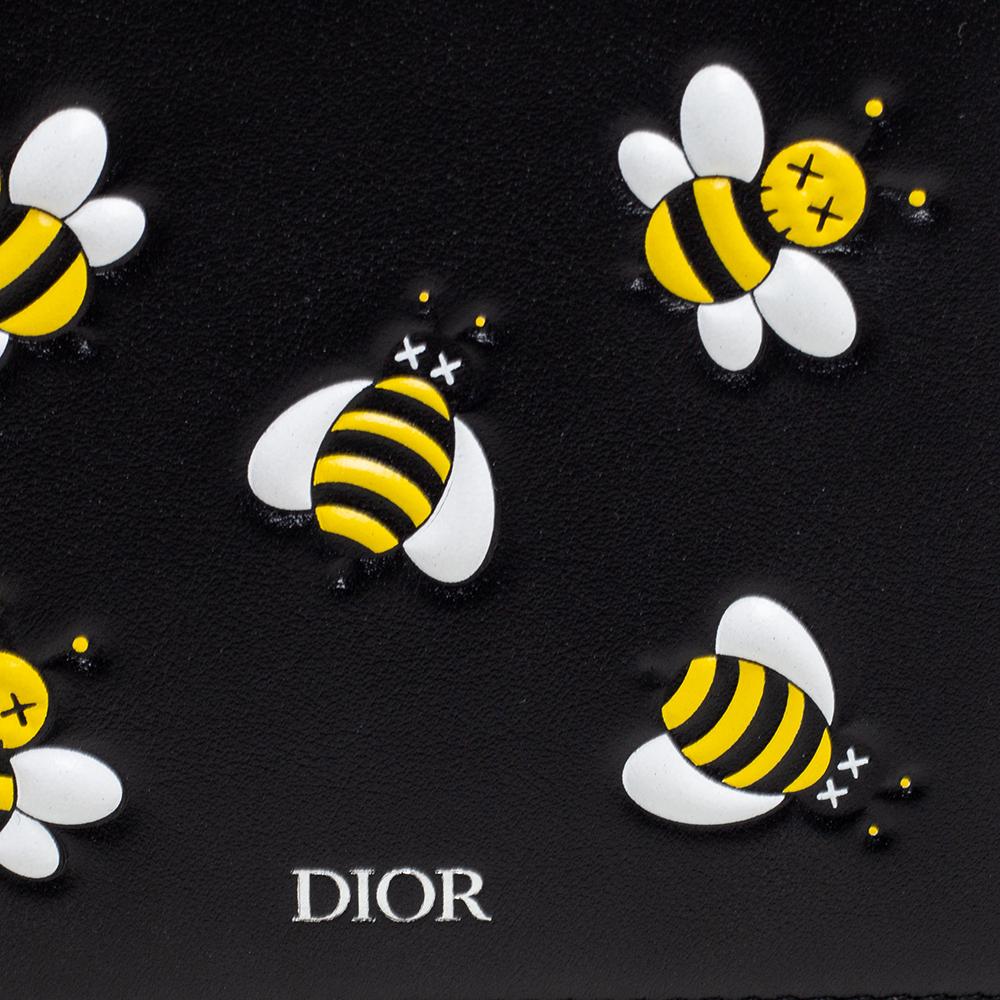 Dior x Kaws Black Leather Bee Bifold Wallet In New Condition In Dubai, Al Qouz 2