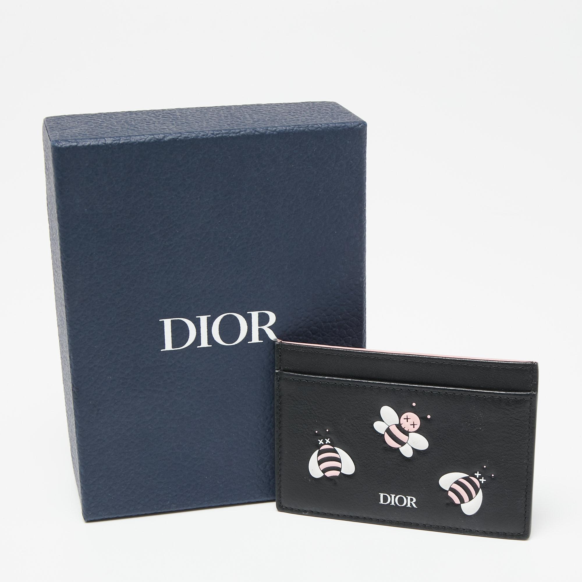 Dior x Kaws Black/Pink Leather Bees Cardholder 4