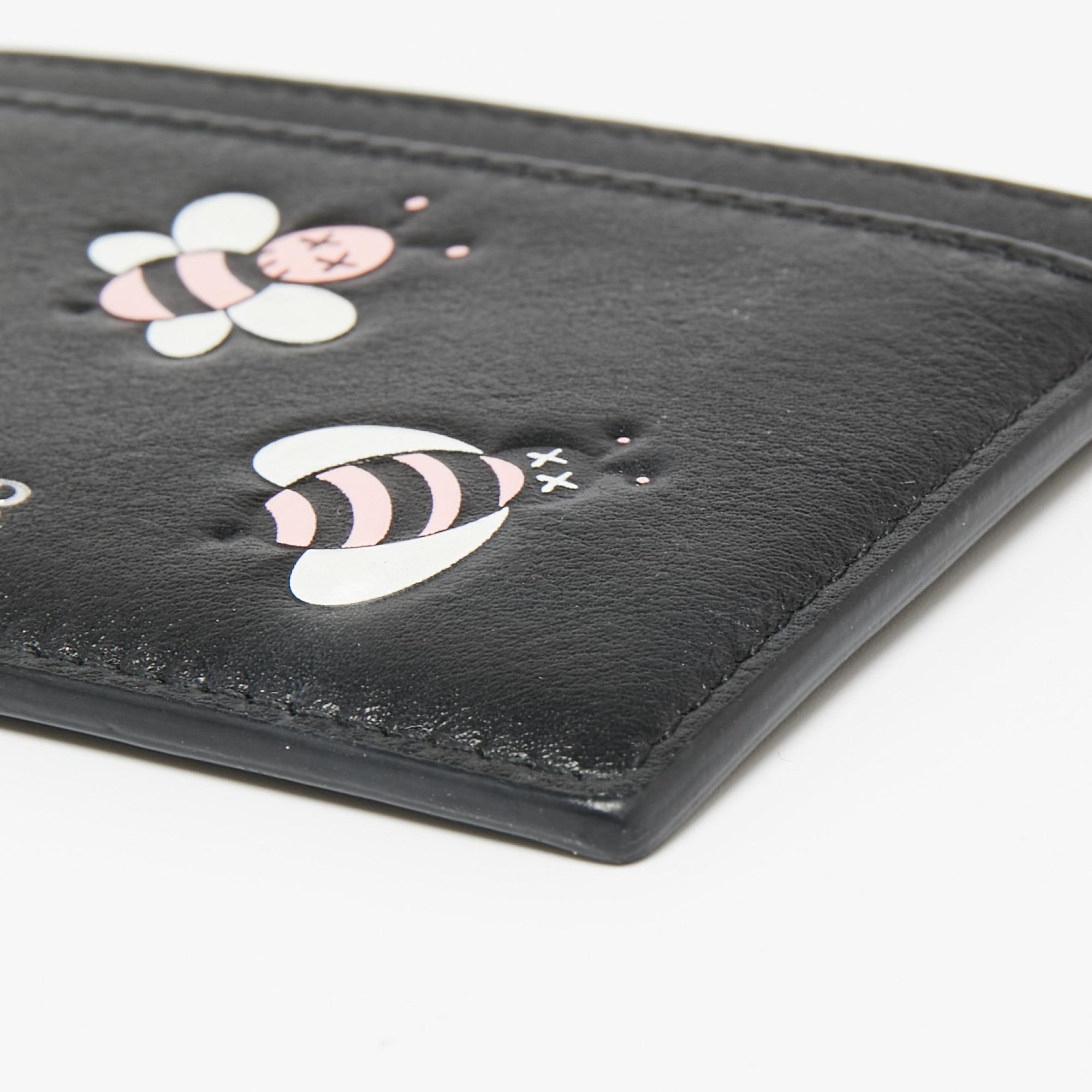 Women's Dior x Kaws Black/Pink Leather Bees Cardholder