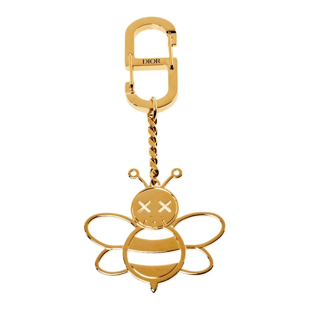 Dior x Kaws Gold Tone Bee Charm Keychain