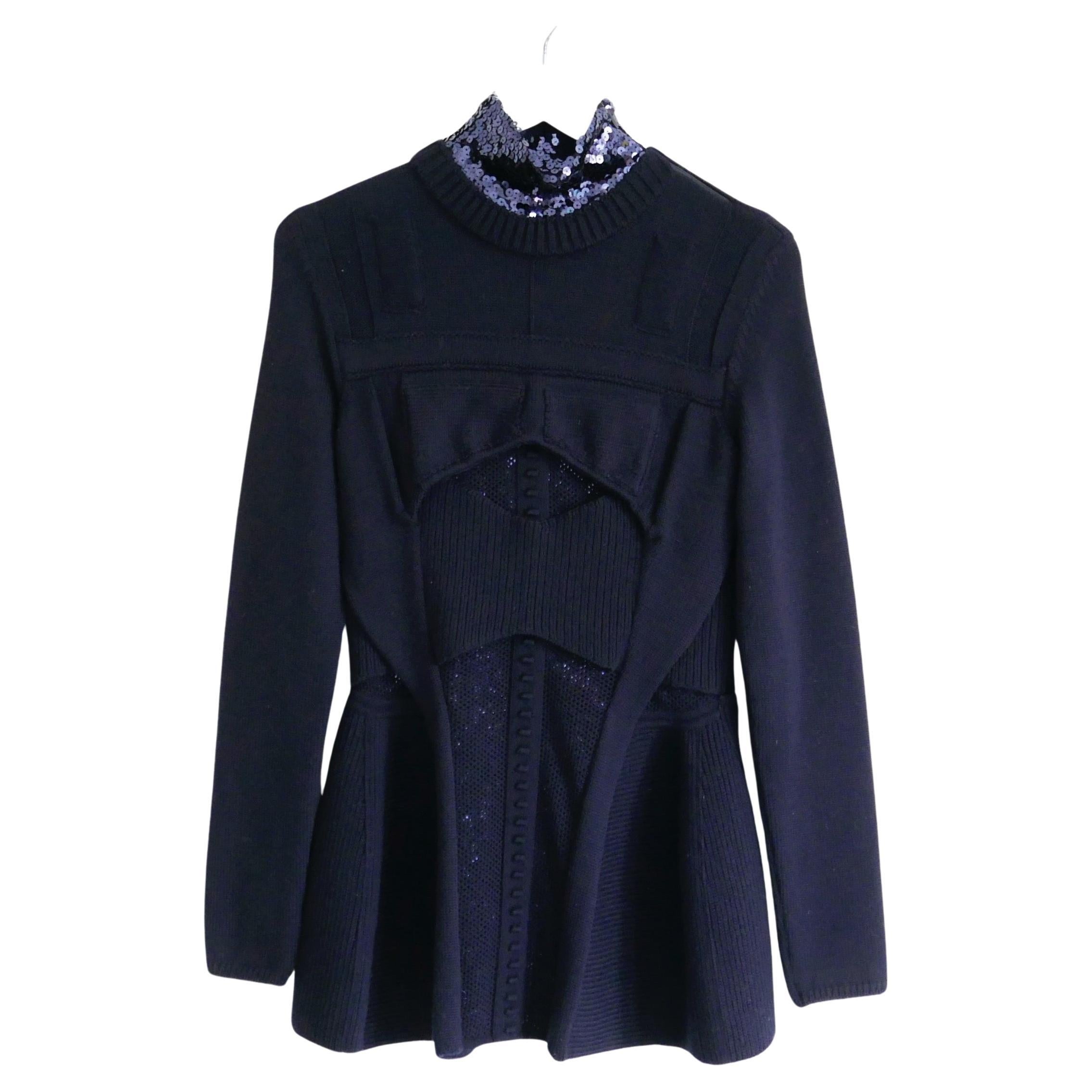 Dior x Raf Simons Pre-Fall 15 Sequin Knit Peplum Top For Sale