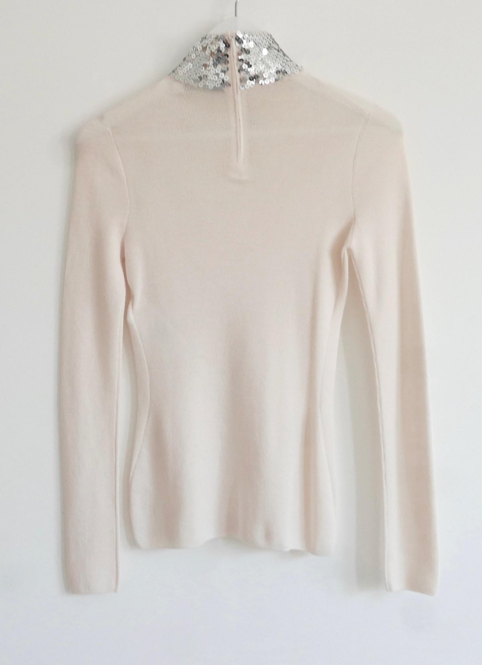 Beige Dior x Raf Simons Pre-Fall 2015 Sequin High Neck Fine Knit Sweater For Sale
