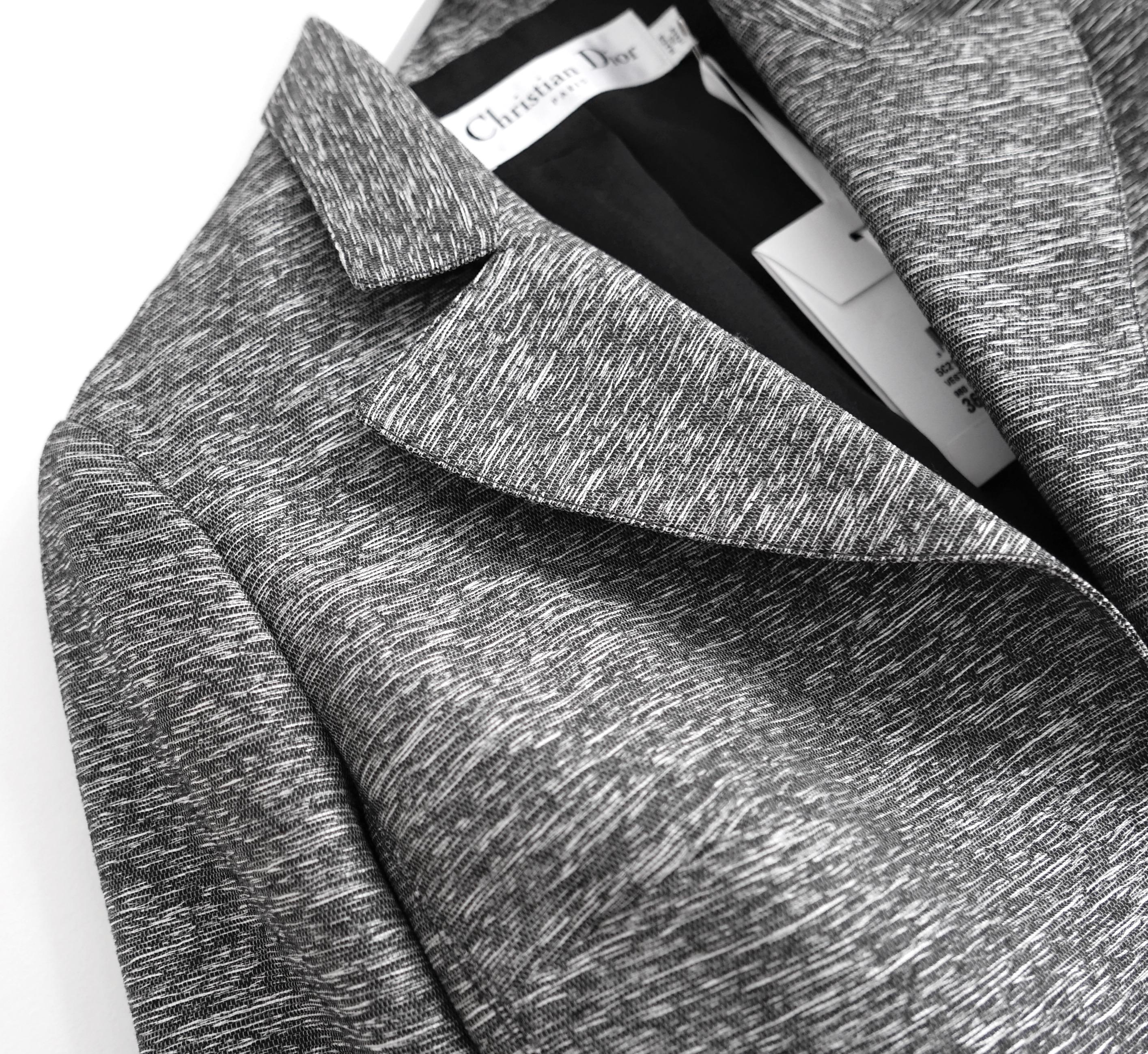 Dior x Raf Simons Resort 2015 Grey Textured Crop Blazer Jacket In New Condition For Sale In London, GB