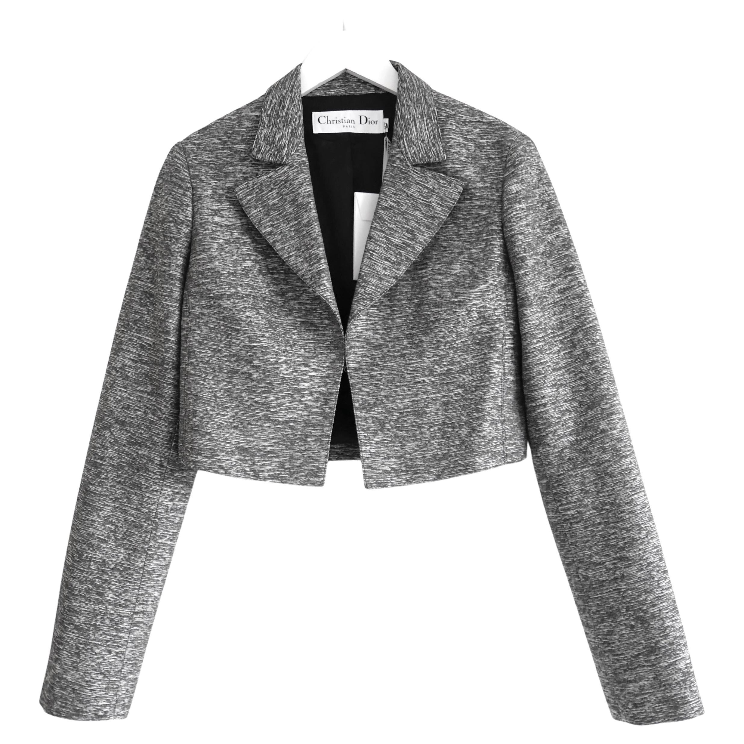 Dior x Raf Simons Resort 2015 Grey Textured Crop Blazer Jacket For Sale
