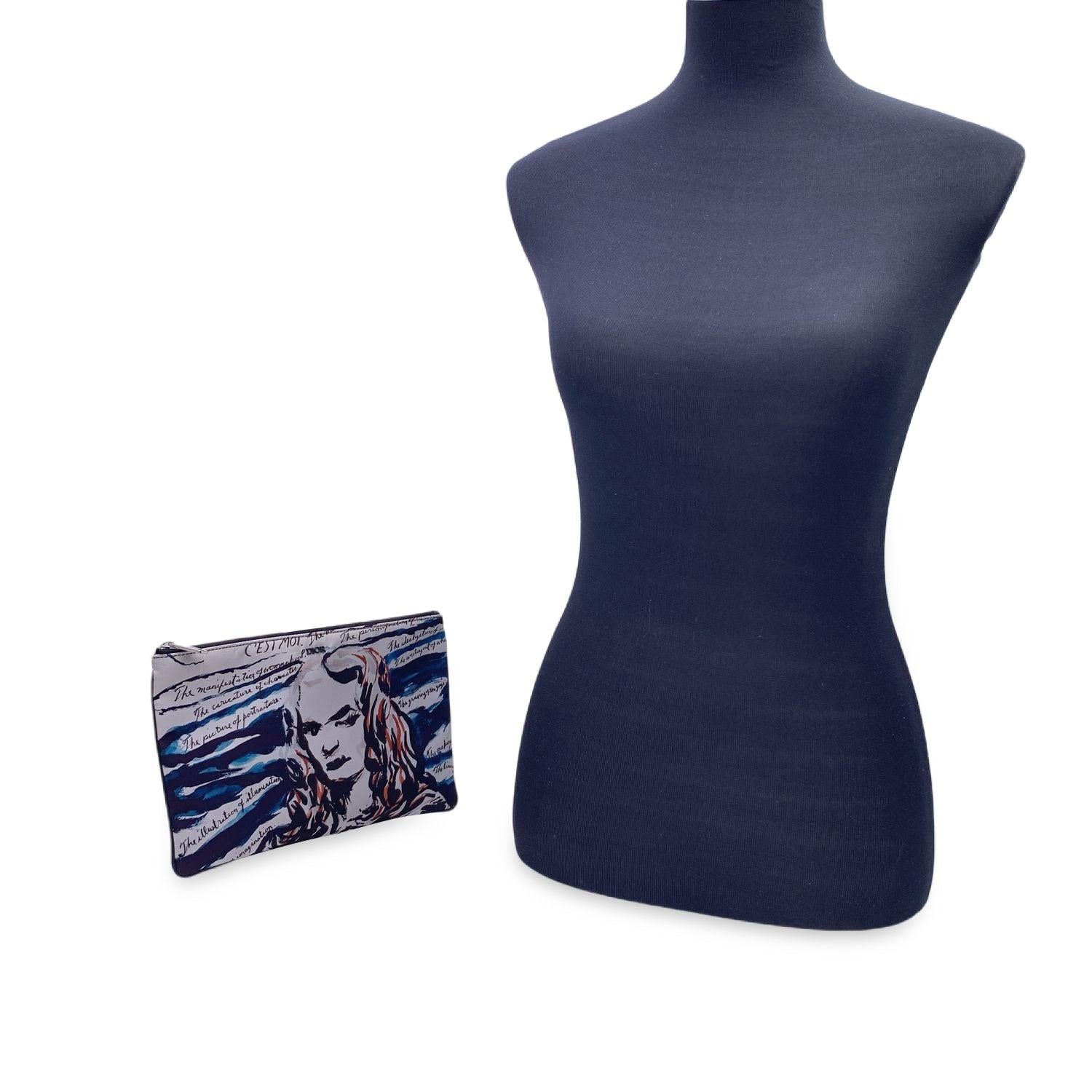 Pochette à fermeture éclair Dior de la collection automne/hiver 2019, conçue en collaboration avec l'artiste contemporain américain Raymond Pettibon, anciennement connu sous le nom de Raymond Ginn. Le dessin représente un portrait impressionniste de