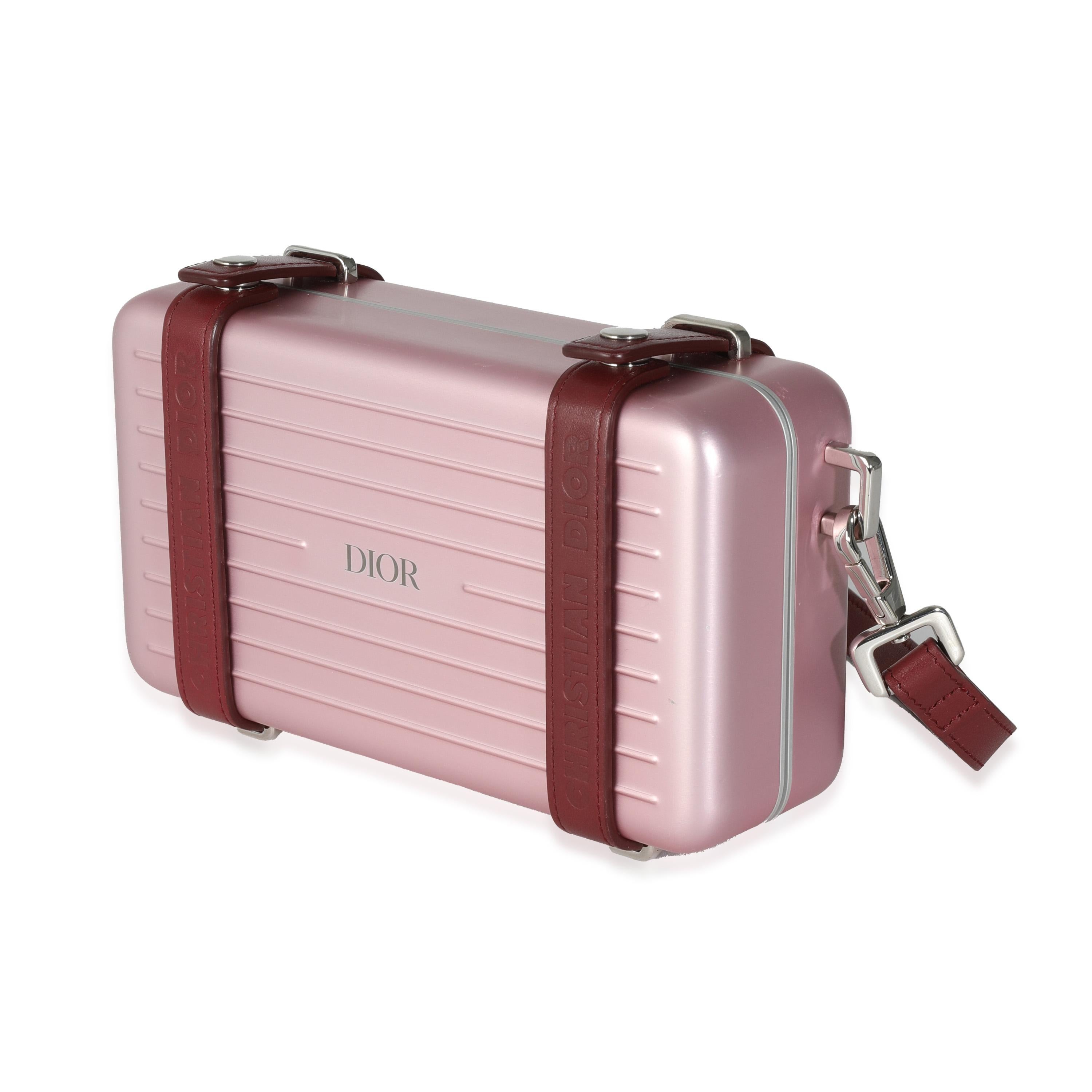 Dior x Rimowa Rose Aluminum Personal Clutch On Strap In Excellent Condition In New York, NY