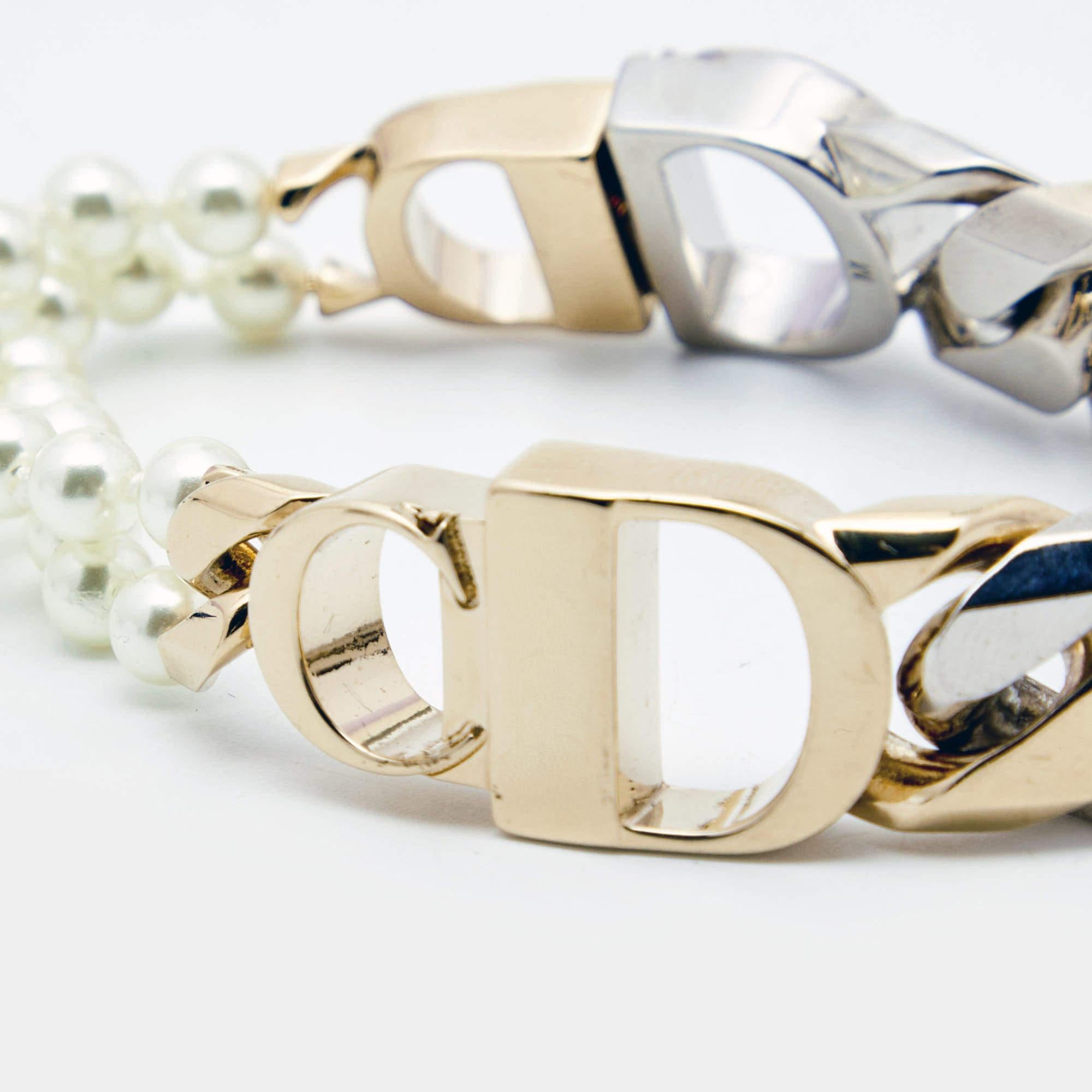 Contemporary Dior x Sacai Faux Pearl Two Tone Bracelet For Sale