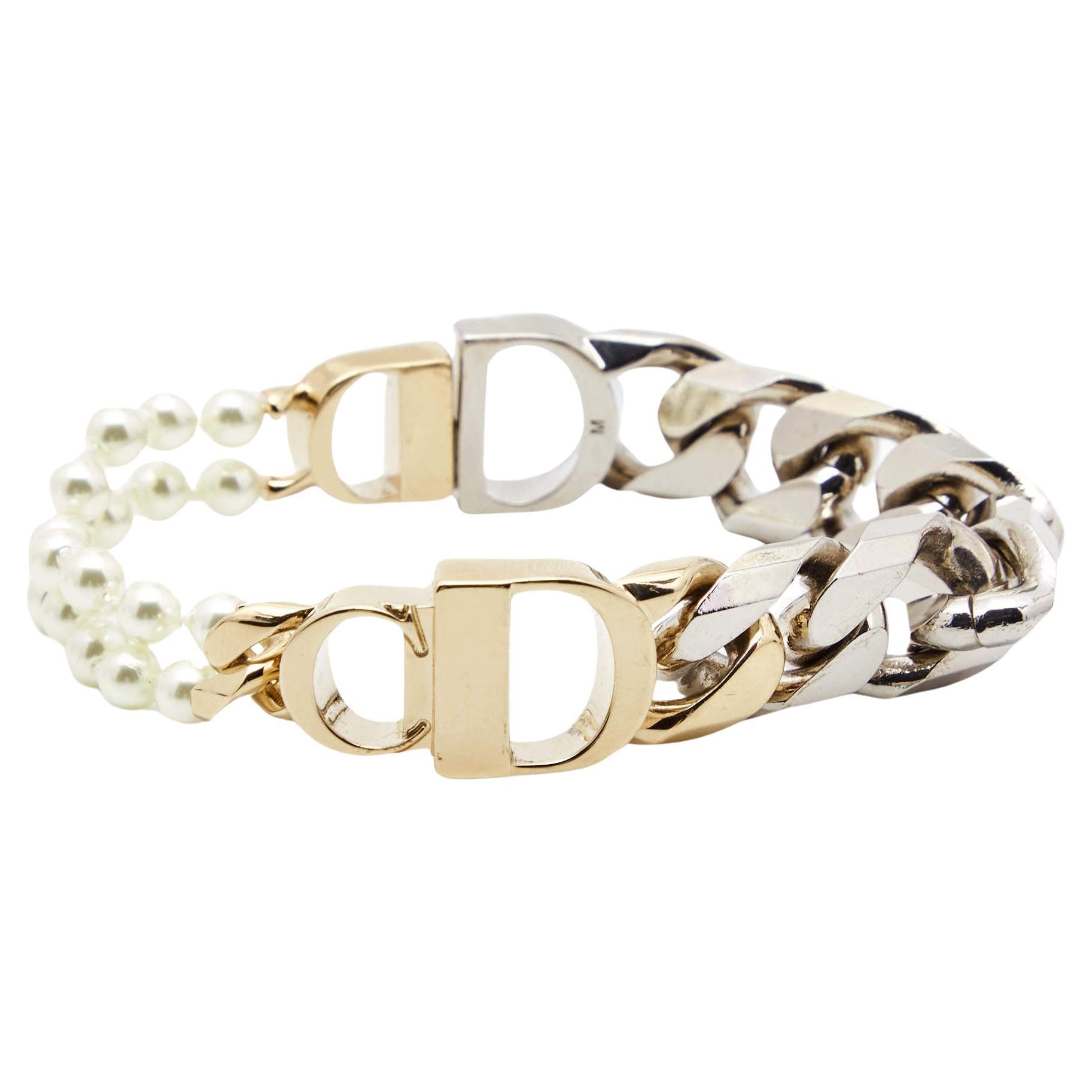 Dior x Sacai Faux Pearl Two Tone Bracelet For Sale