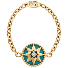 Dior XS Rose Des Vents Diamant Türkis 18K Gelbgold Kette Ring 48