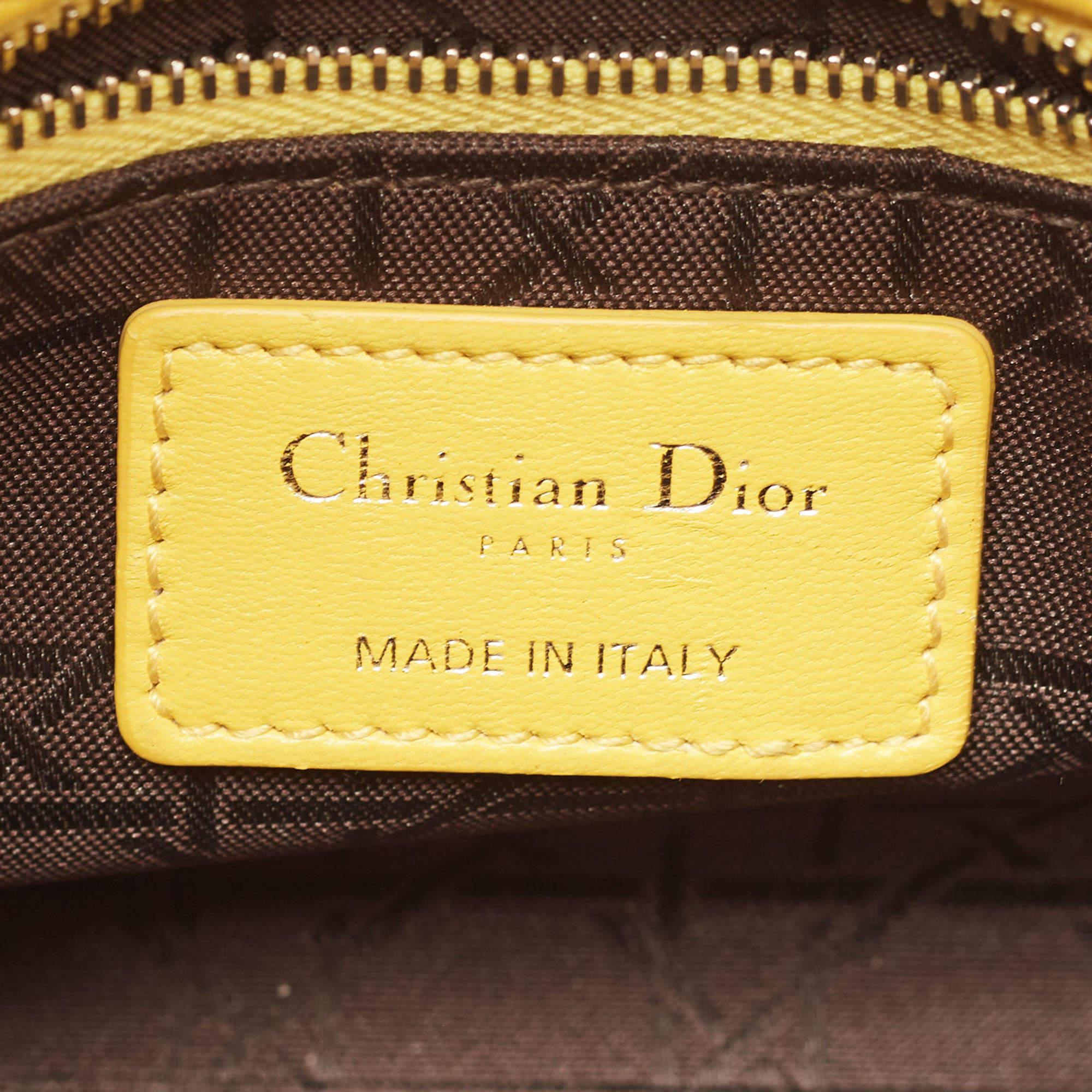 Dior Amarillo Cannage Piel Mini Cadena Lady Dior Tote 6