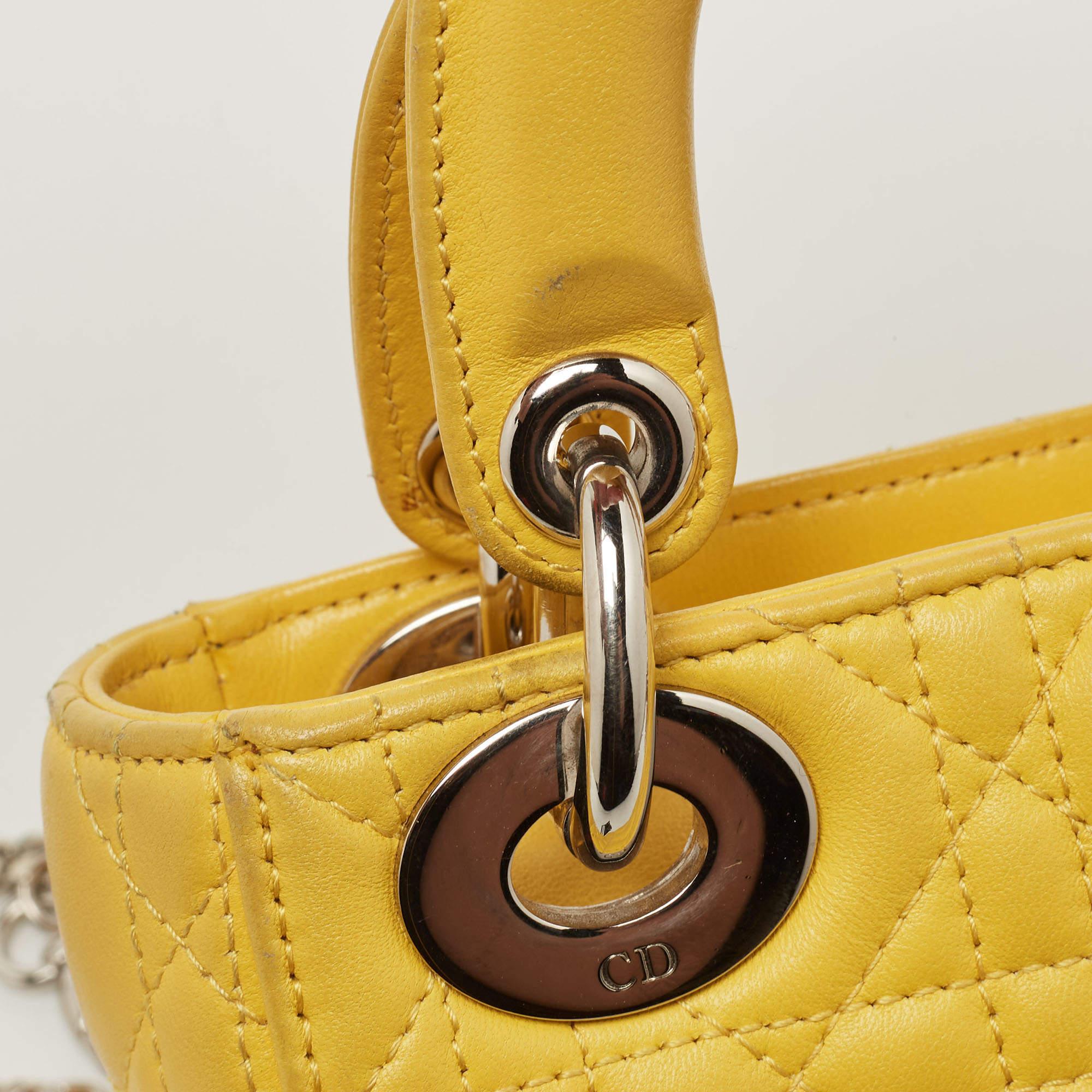 Dior Yellow Cannage Leather Mini Chain Lady Dior Tote 9