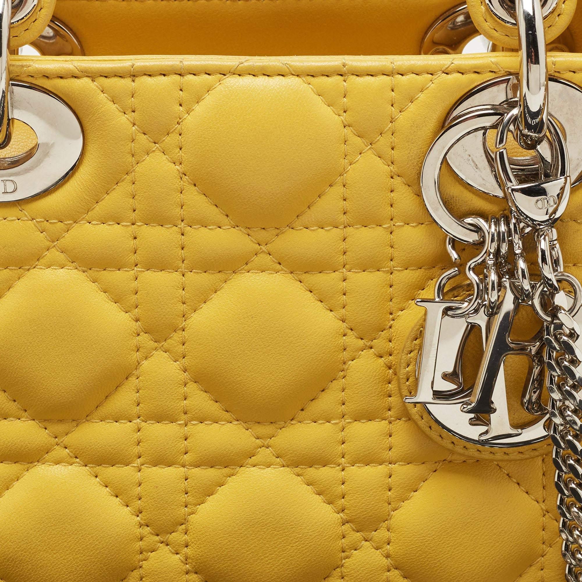 Dior Yellow Cannage Leather Mini Chain Lady Dior Tote 12