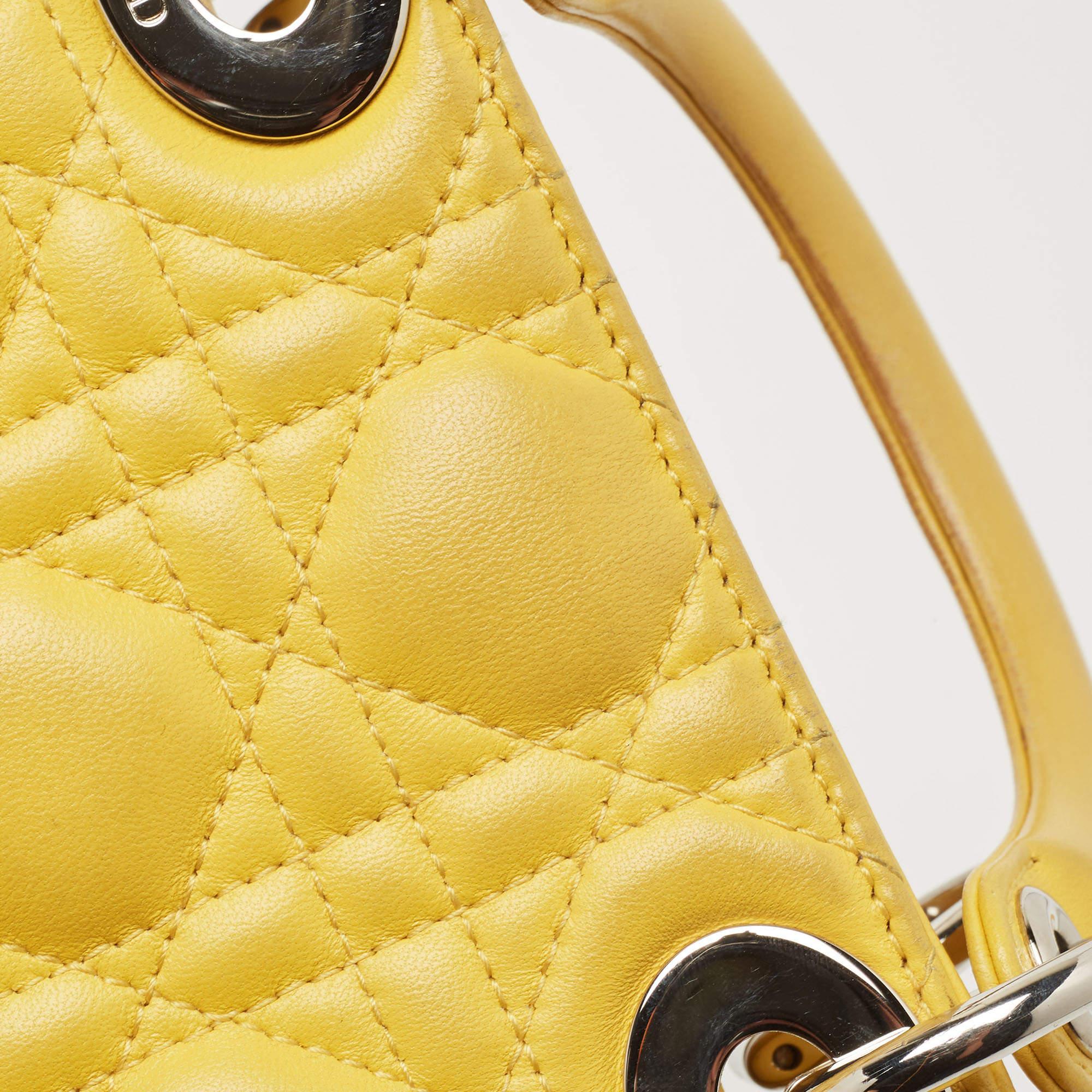 Dior Yellow Cannage Leather Mini Chain Lady Dior Tote 16